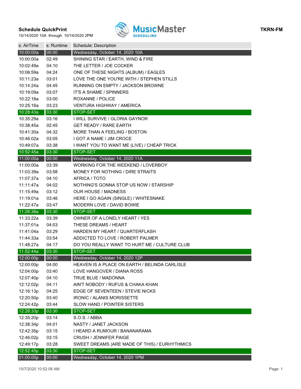 Schedule Quickprint TKRN-FM