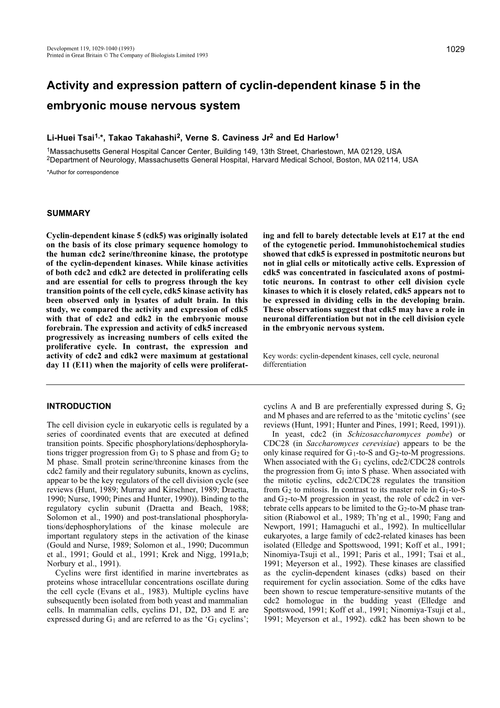 Activity and Expression Pattern of Cyclin-Dependent Kinase 5 in the Embryonic Mouse Nervous System