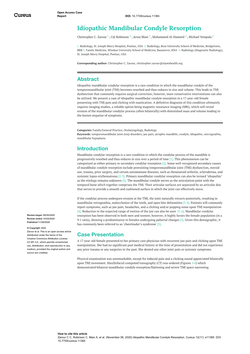 Idiopathic Mandibular Condyle Resorption