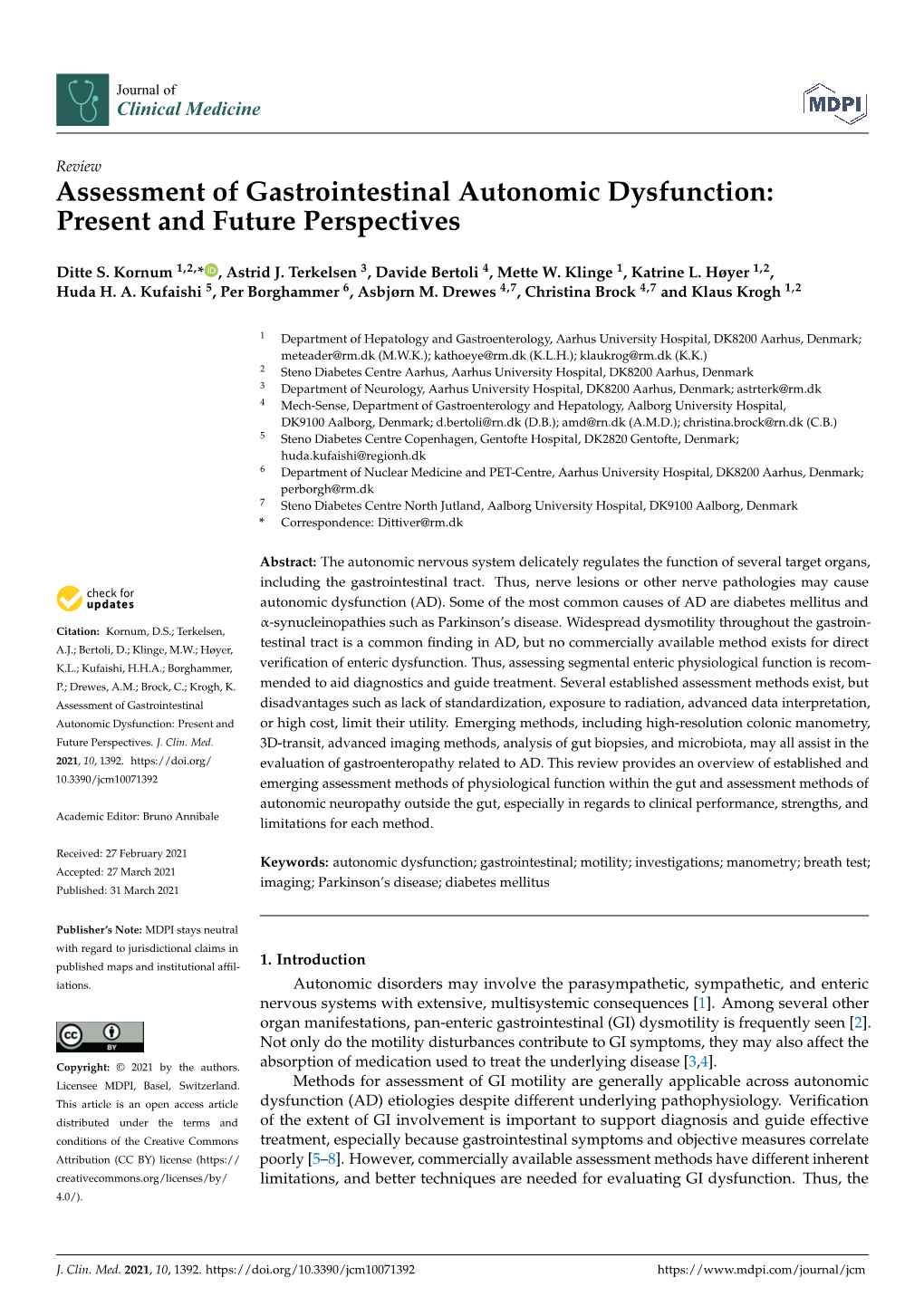 Assessment of Gastrointestinal Autonomic Dysfunction: Present and Future Perspectives