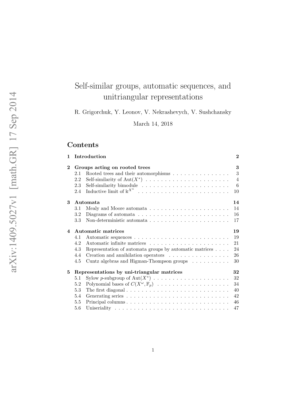 Self-Similar Groups, Automatic Sequences, and Unitriangular Representations