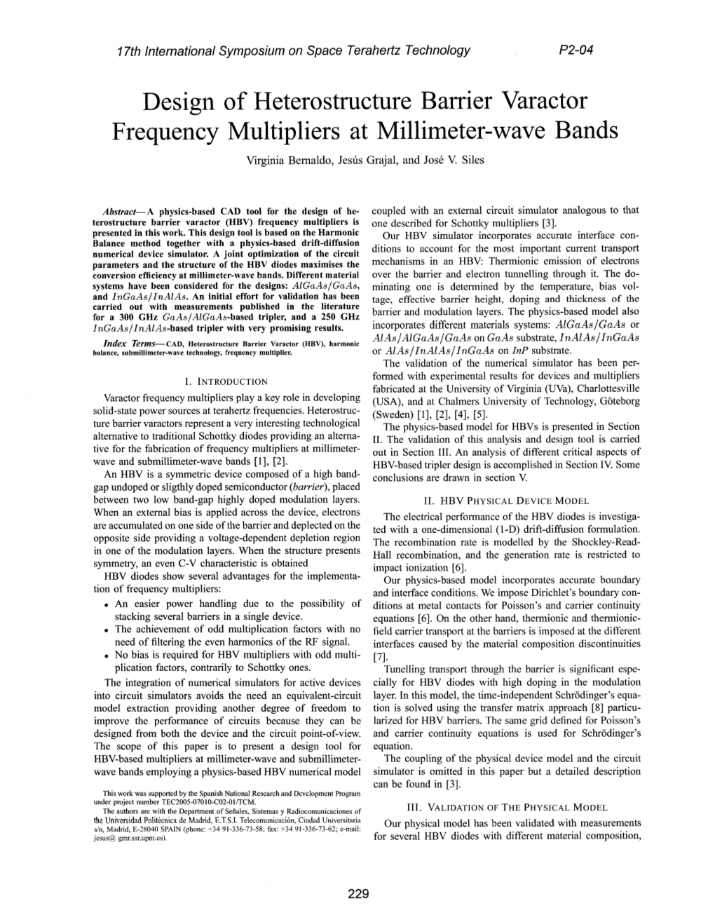 Design of Heterostmcture Barrier Varactor Frequency Multipliers at Millimeter-Wave Bands