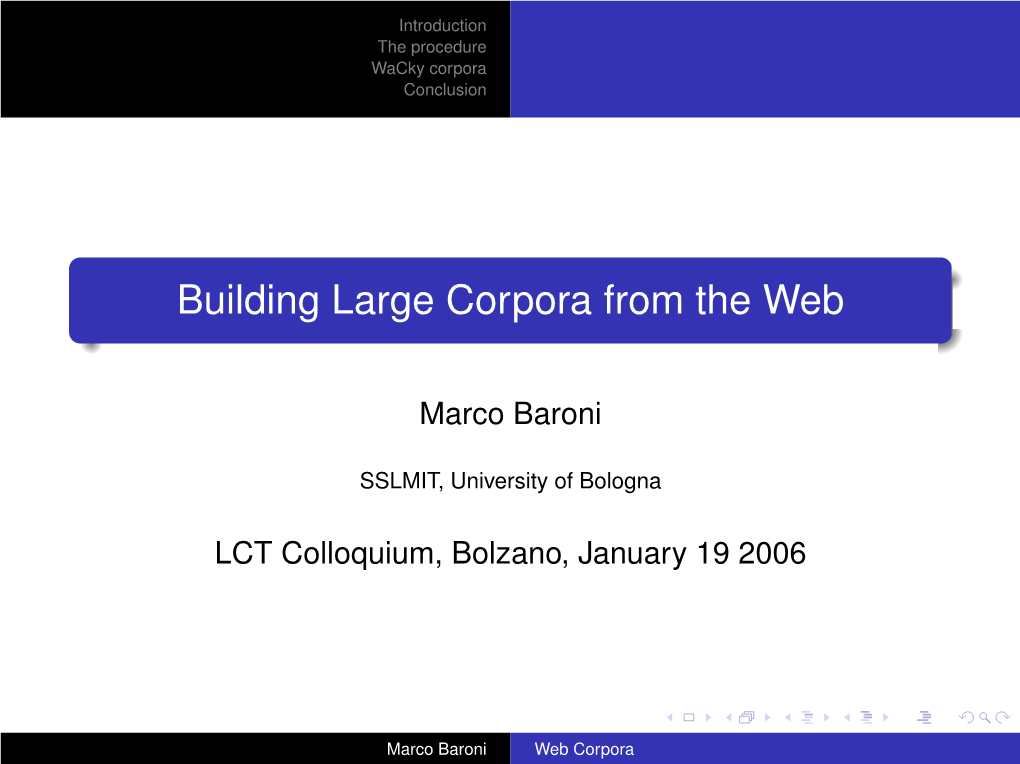 Building Large Corpora from the Web