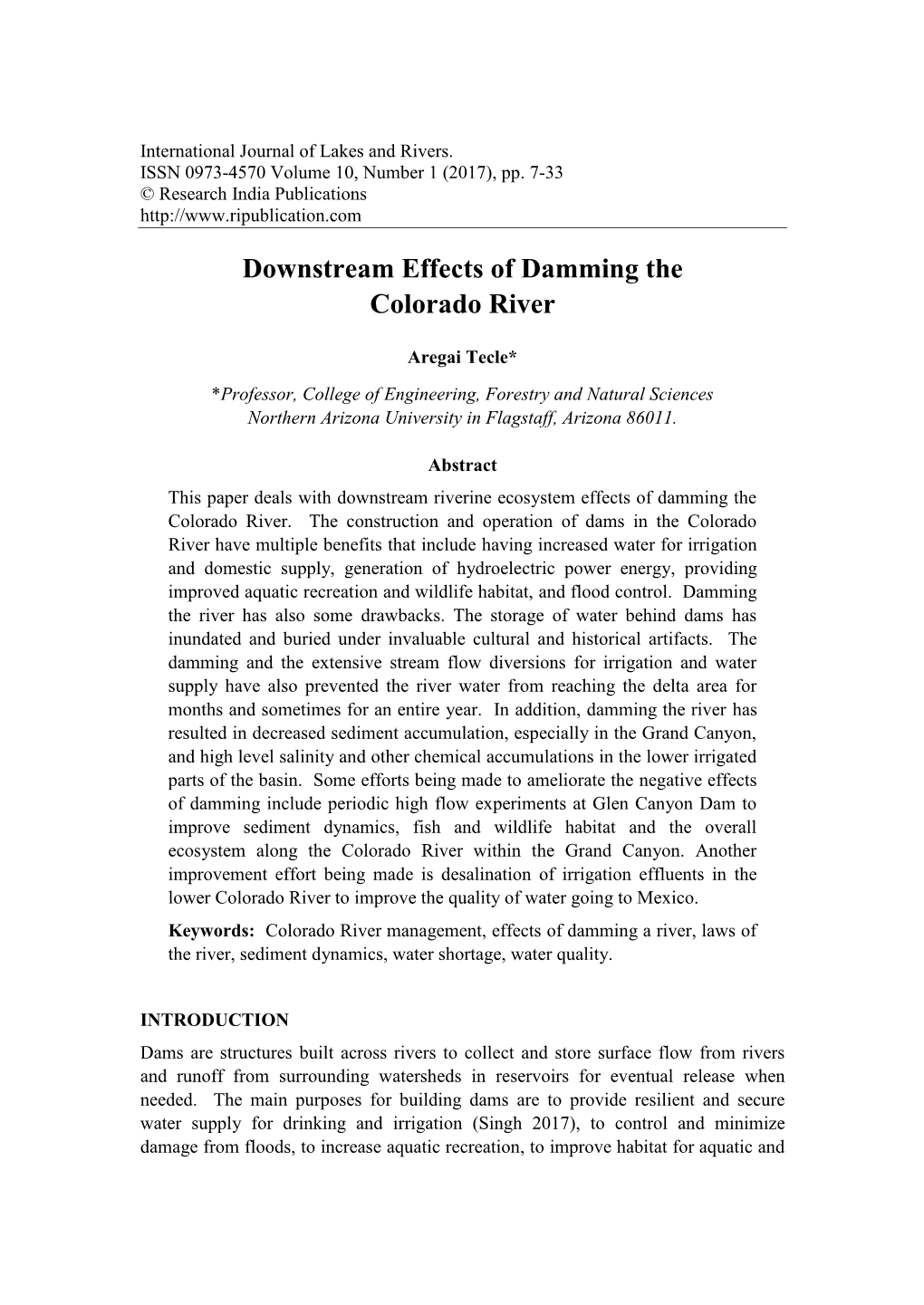 Downstream Effects of Damming the Colorado River