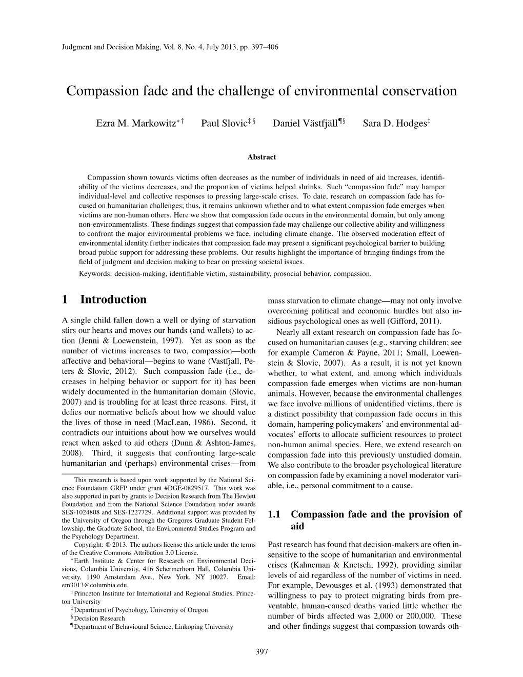 Compassion Fade and the Challenge of Environmental Conservation