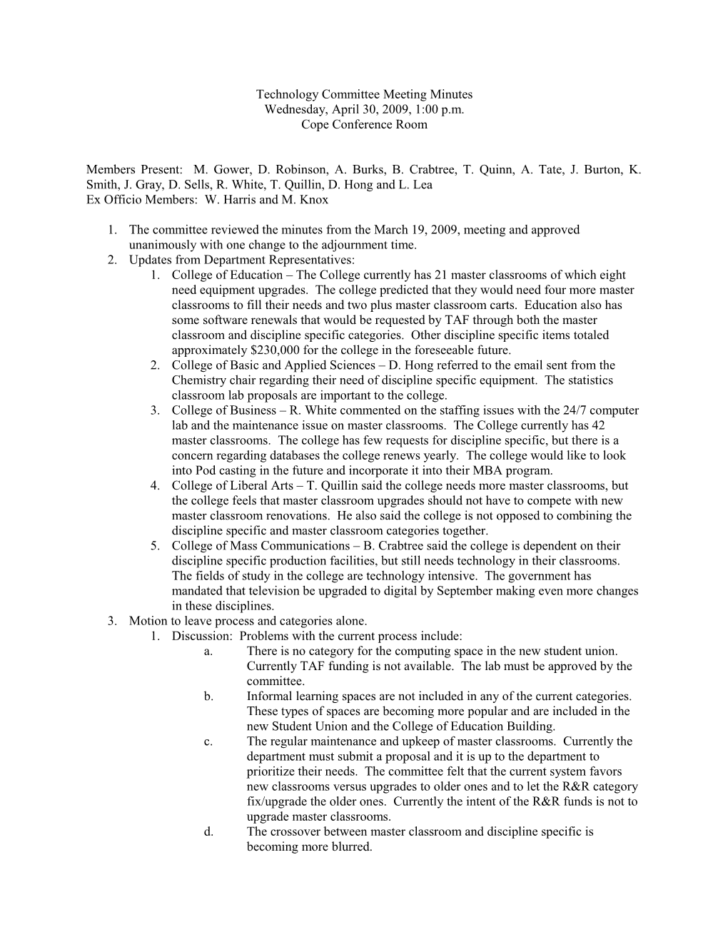 Ad Hoc Technology Committee Meeting Minutes