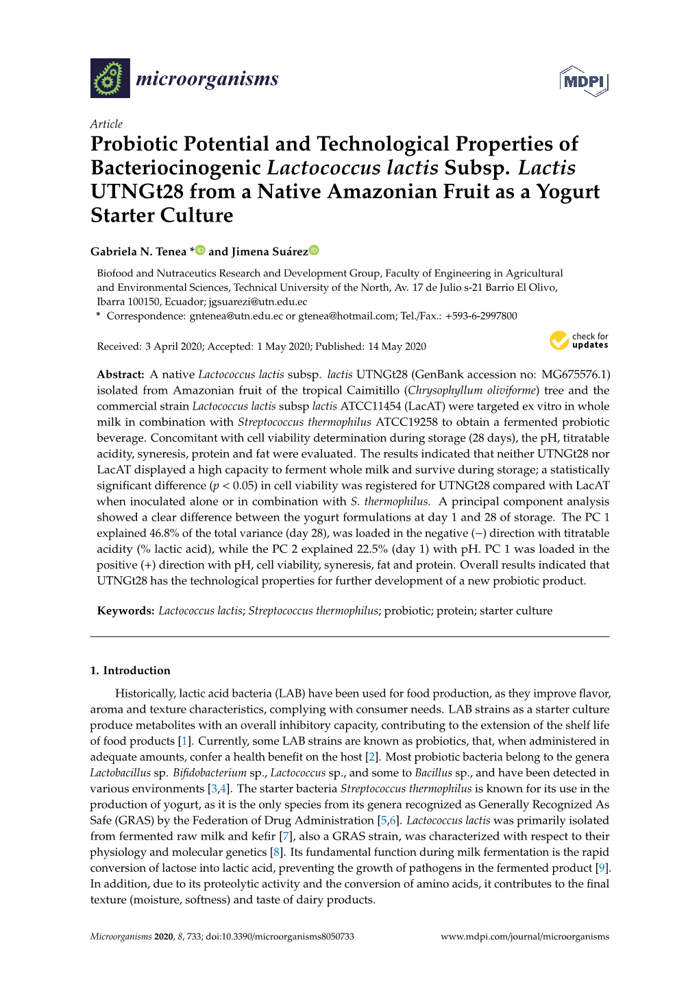Probiotic Potential and Technological Properties of Bacteriocinogenic Lactococcus Lactis Subsp