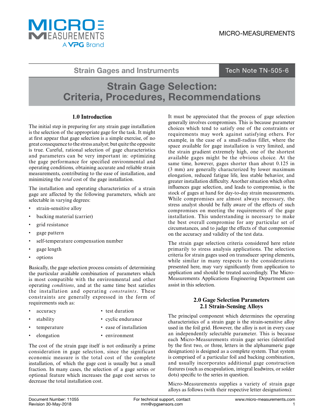 Strain Gage Selection: Criteria, Procedures, Recommendations