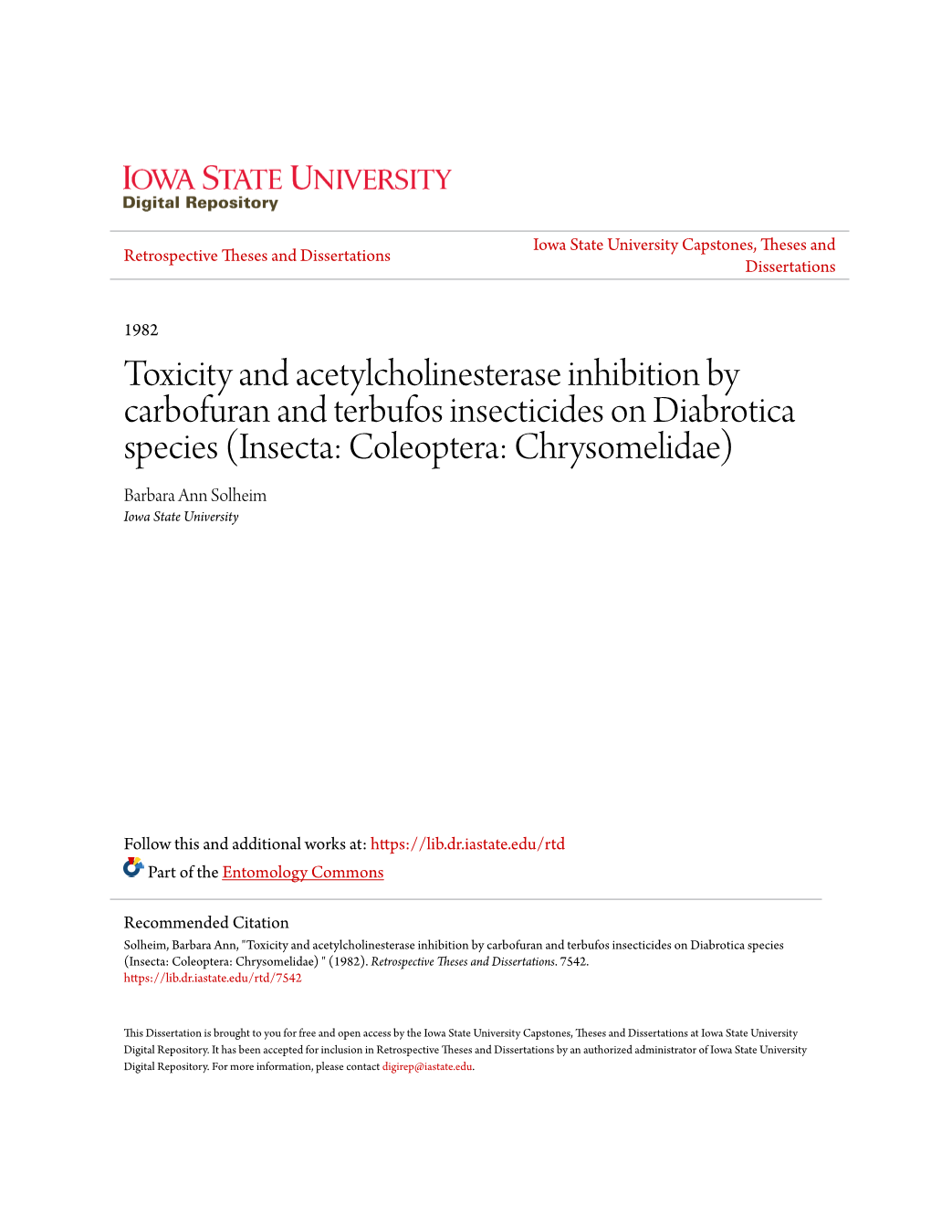 Toxicity and Acetylcholinesterase Inhibition by Carbofuran and Terbufos Insecticides on Diabrotica Species