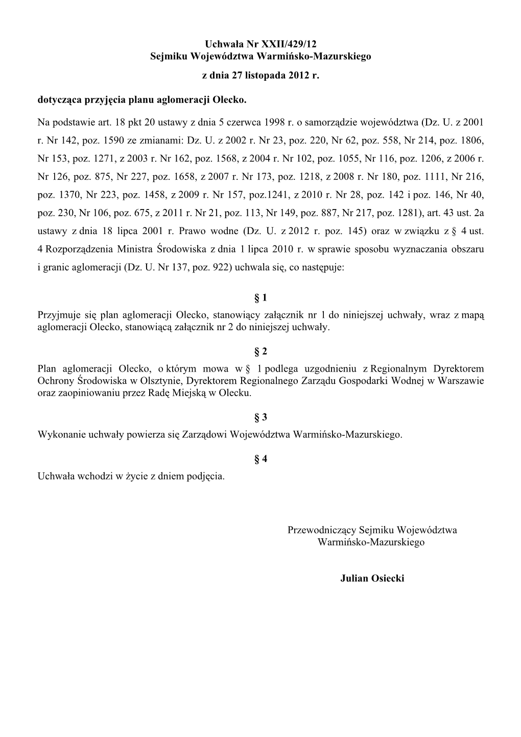 Uchwa a Nr XXII/429/12 Z Dnia 27 Listopada 2012 R