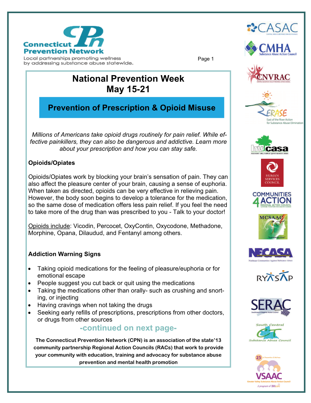 Wednesday: Prevention of Opioid Misuse