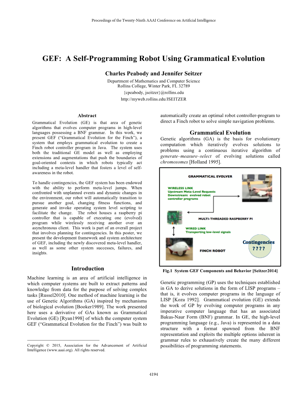 GEF: a Self-Programming Robot Using Grammatical Evolution