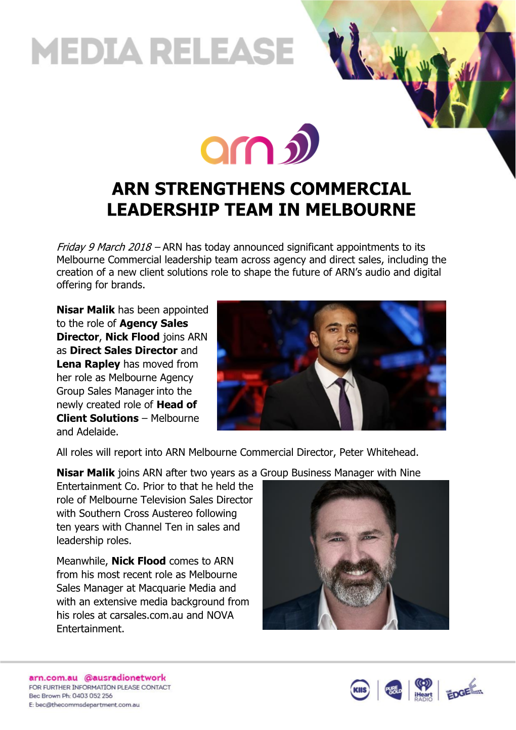 Arn Strengthens Commercial Leadership Team in Melbourne