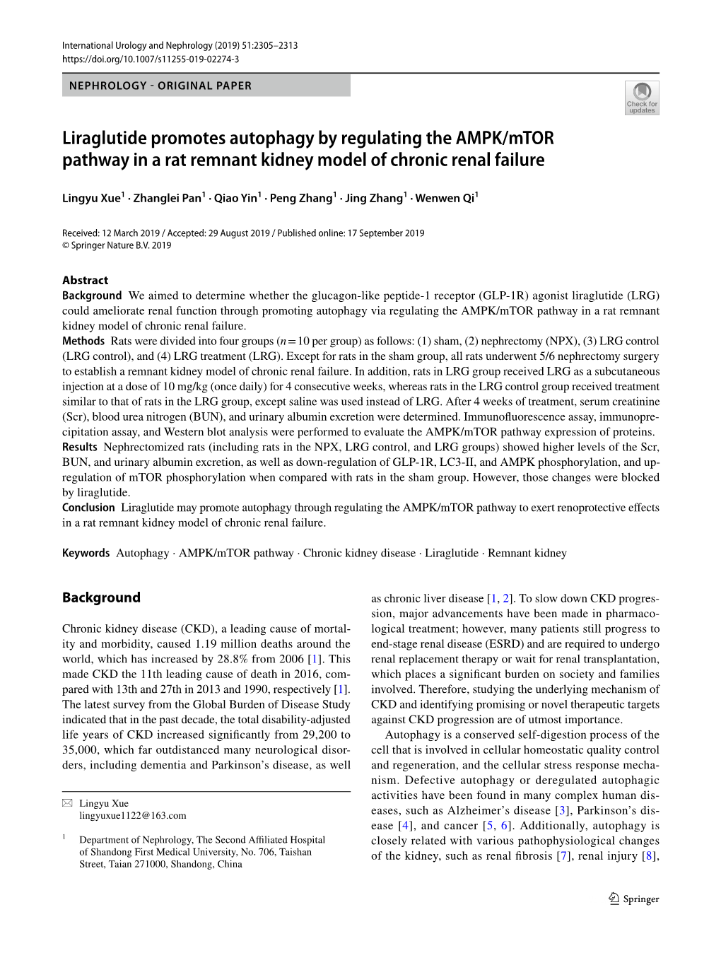 Liraglutide Promotes Autophagy by Regulating the AMPK/Mtor Pathway in a Rat Remnant Kidney Model of Chronic Renal Failure