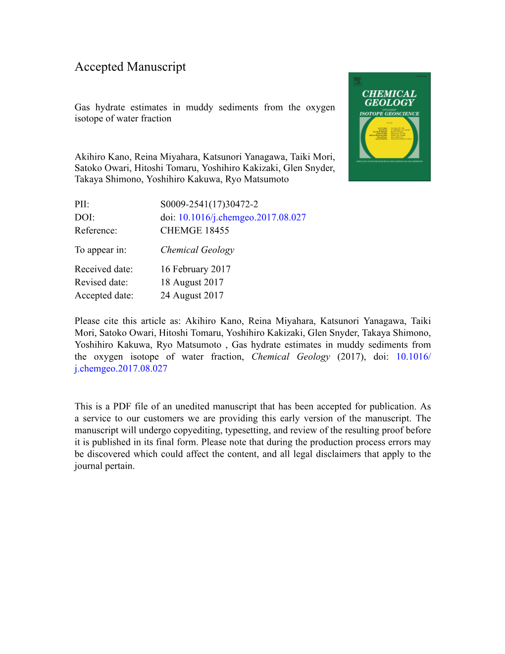 Gas Hydrate Estimates in Muddy Sediments from the Oxygen Isotope of Water Fraction