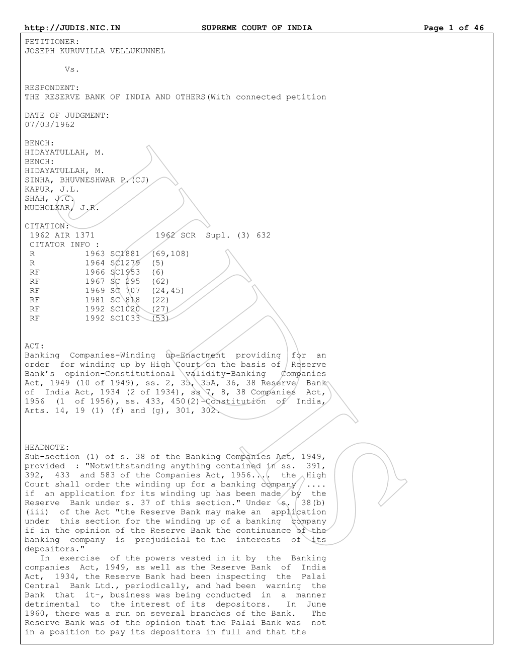 SUPREME COURT of INDIA Page 1 of 46 PETITIONER: JOSEPH KURUVILLA VELLUKUNNEL