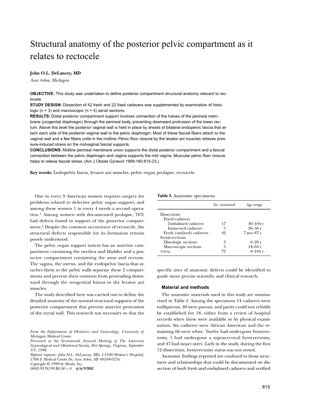 Structural Anatomy of the Posterior Pelvic Compartment As It Relates to Rectocele