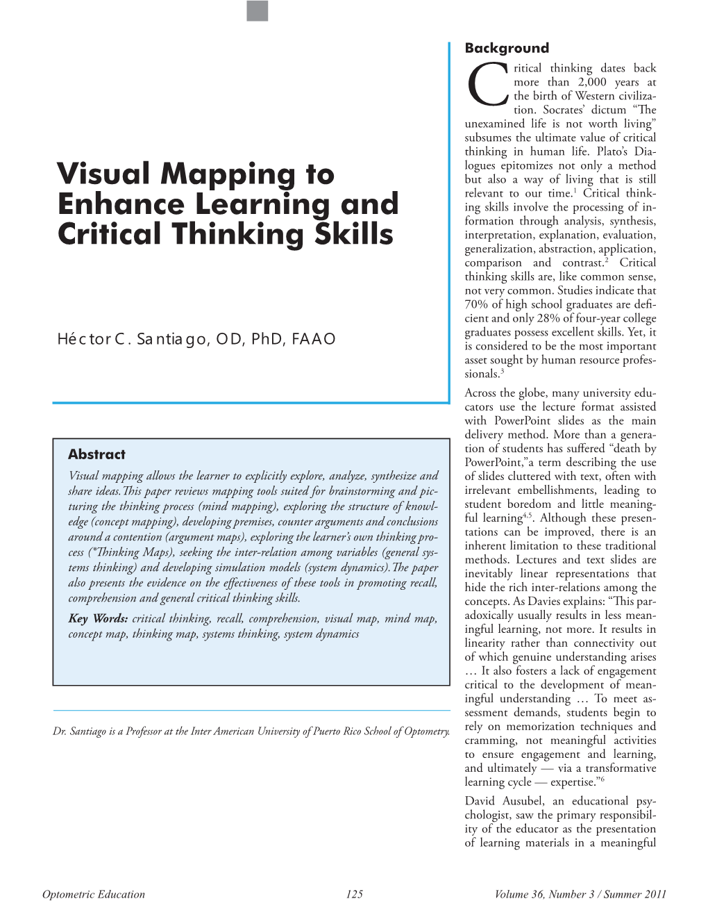 Visual Mapping to Enhance Learning and Critical Thinking Skills