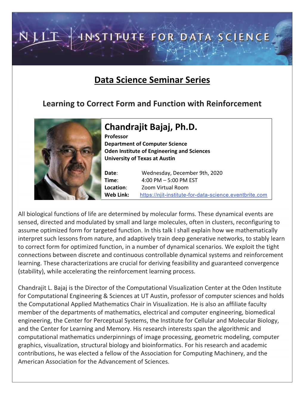 Data Science Seminar Series Chandrajit Bajaj, Ph.D