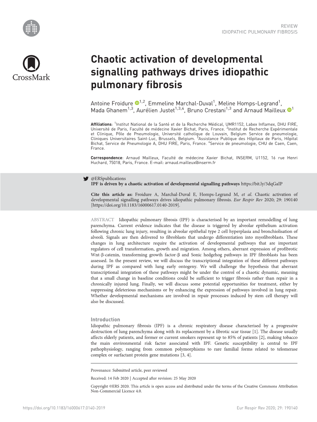 Chaotic Activation of Developmental Signalling Pathways Drives Idiopathic Pulmonary Fibrosis