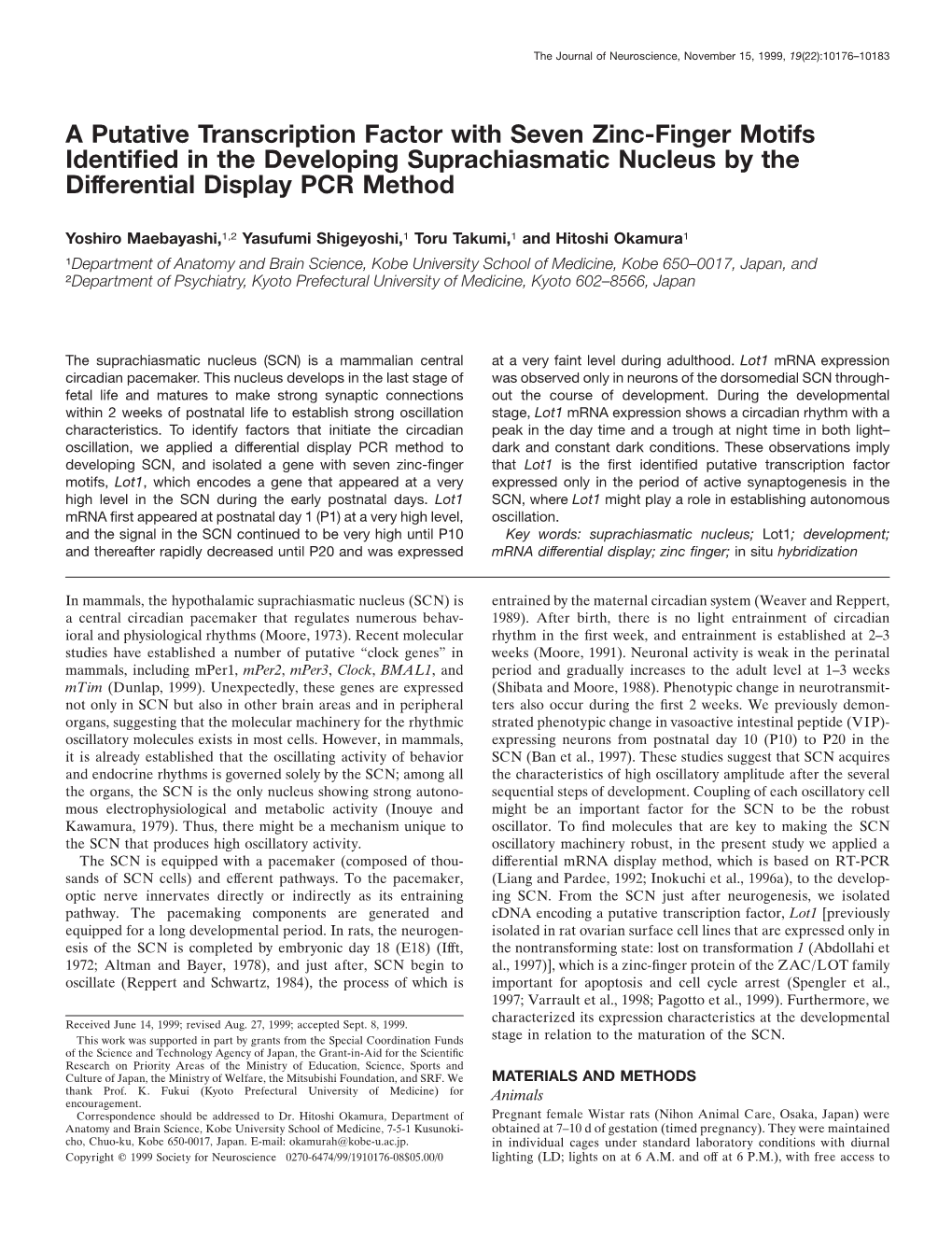 A Putative Transcription Factor with Seven Zinc-Finger Motifs Identified in the Developing Suprachiasmatic Nucleus by the Differ