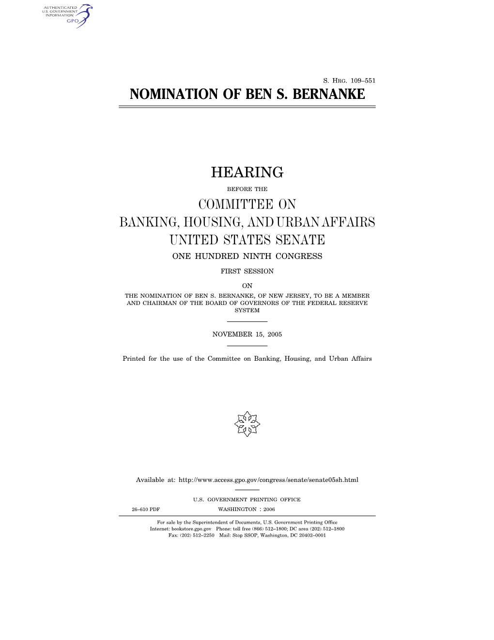 Nomination of Ben S. Bernanke