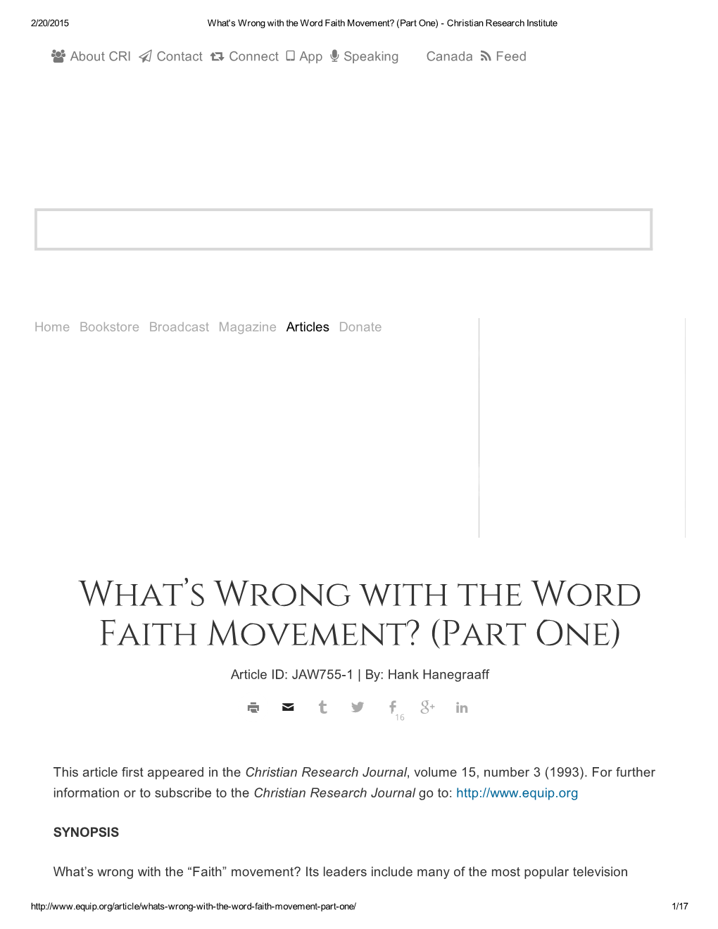 What's Wrong with the Word Faith Movement? (Part One) ­ Christian Research Institute