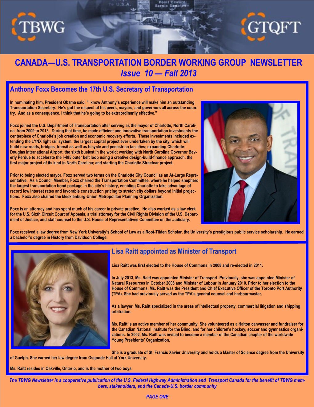 US Transportation Border Working Group Newsletter