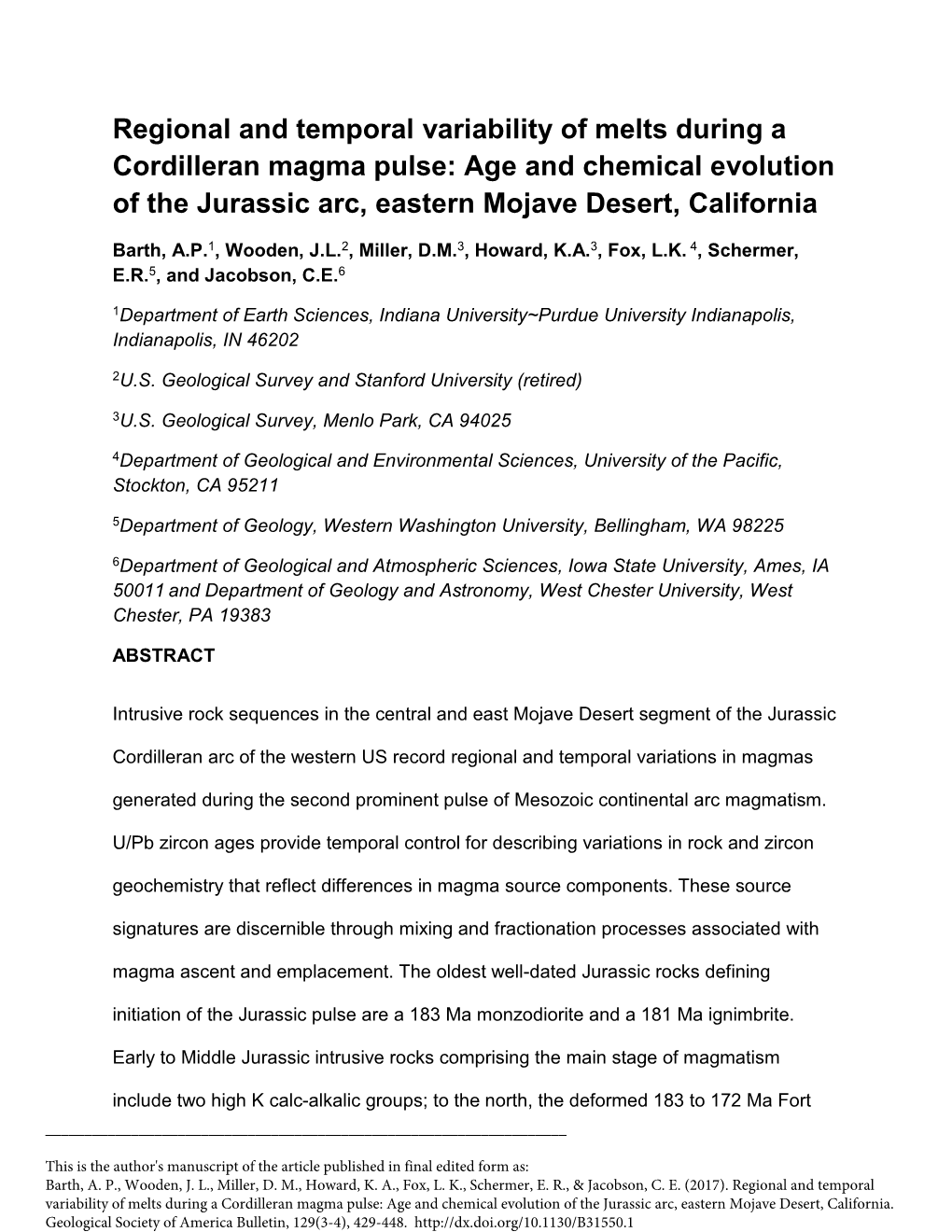 Regional and Temporal Variability of Melts During a Cordilleran Magma Pulse: Age and Chemical Evolution of the Jurassic Arc, Eastern Mojave Desert, California