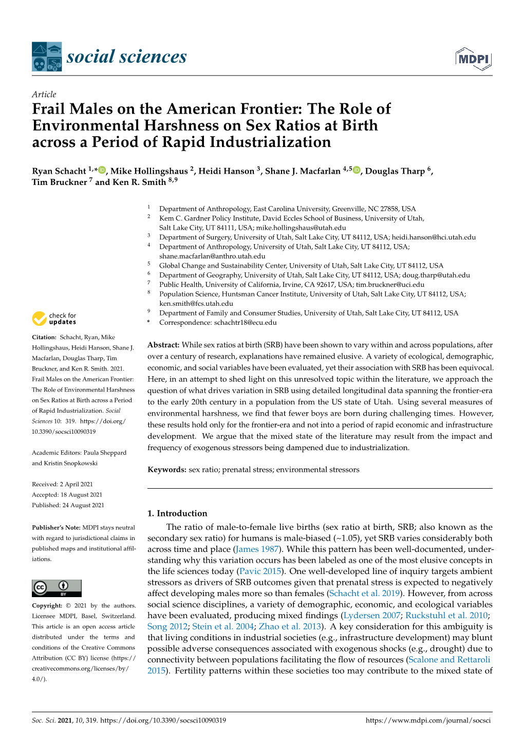 Frail Males on the American Frontier: the Role of Environmental Harshness on Sex Ratios at Birth Across a Period of Rapid Industrialization