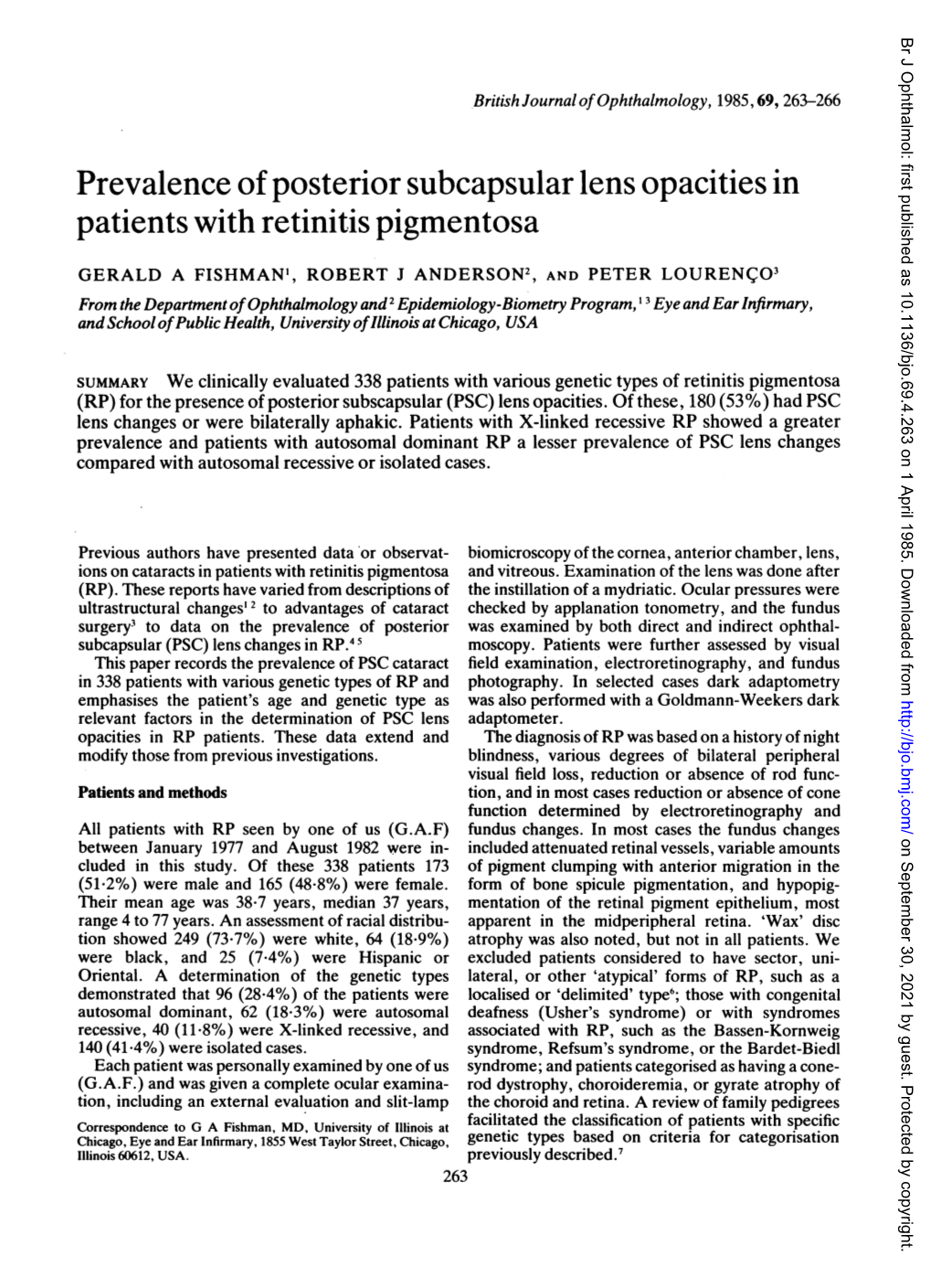 Prevalence of Posterior Subcapsular Lens Opacities in Patients with Retinitis Pigmentosa