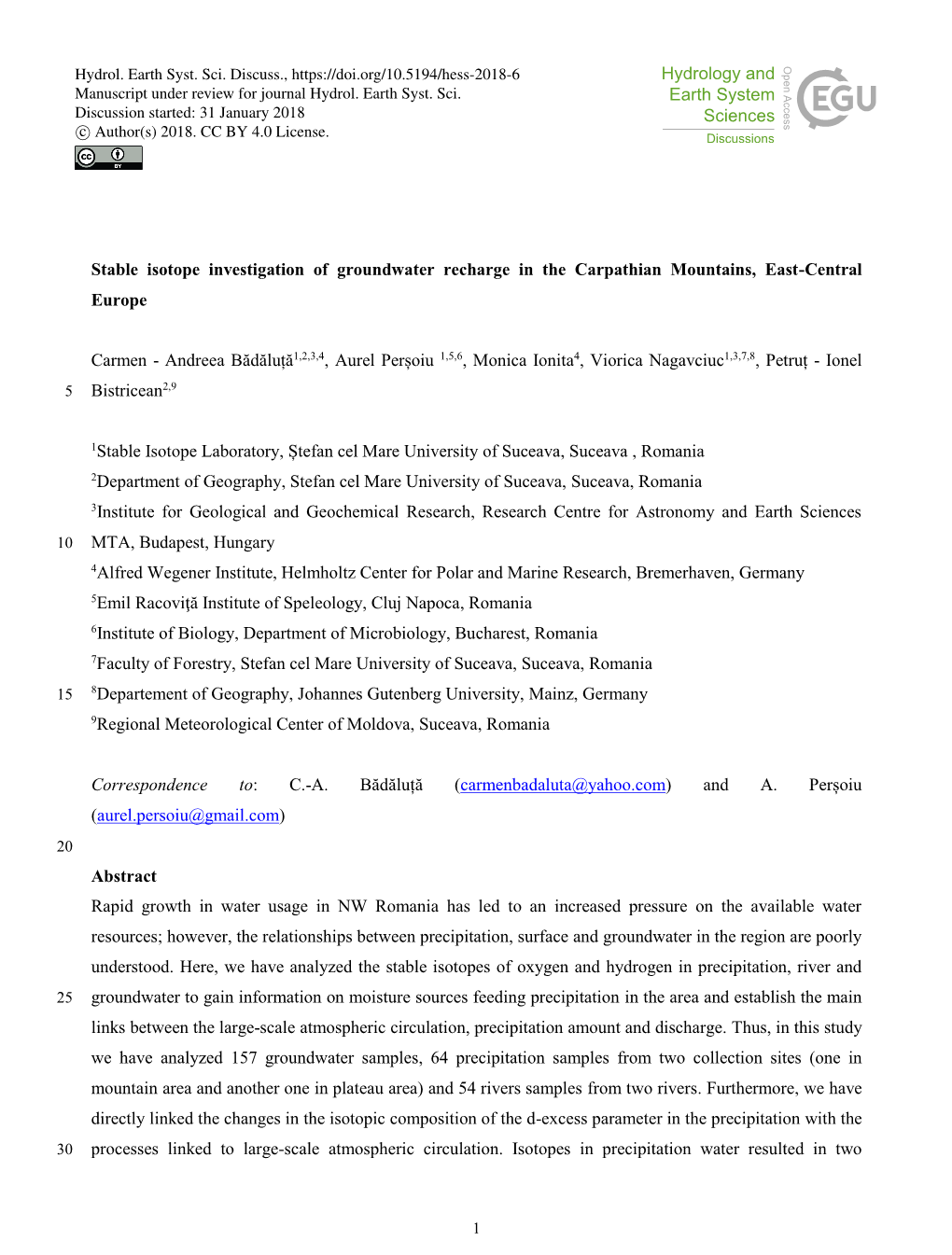 Stable Isotope Investigation of Groundwater Recharge in the Carpathian Mountains, East-Central Europe