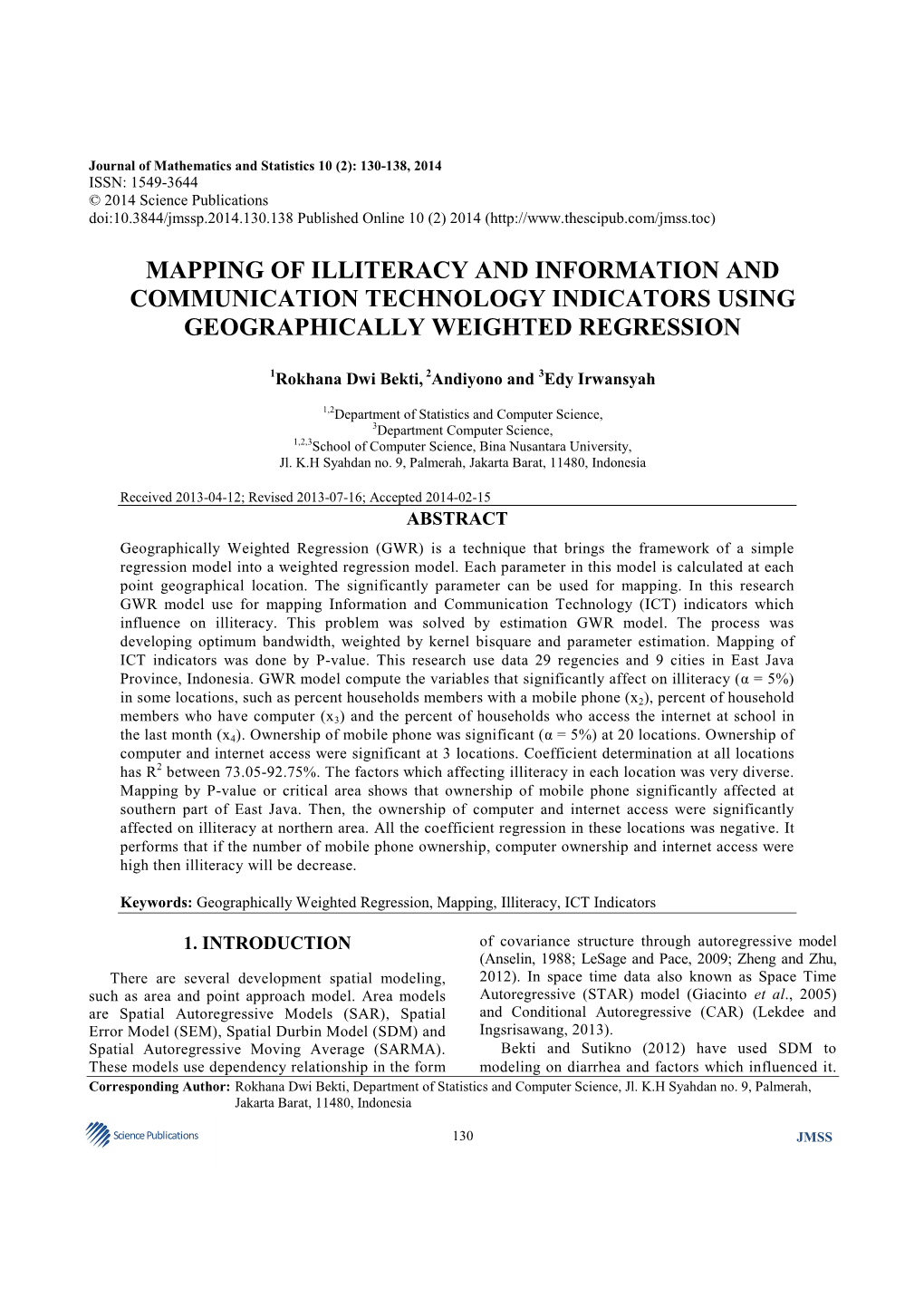 Mapping of Illiteracy and Information and Communication Technology Indicators Using Geographically Weighted Regression