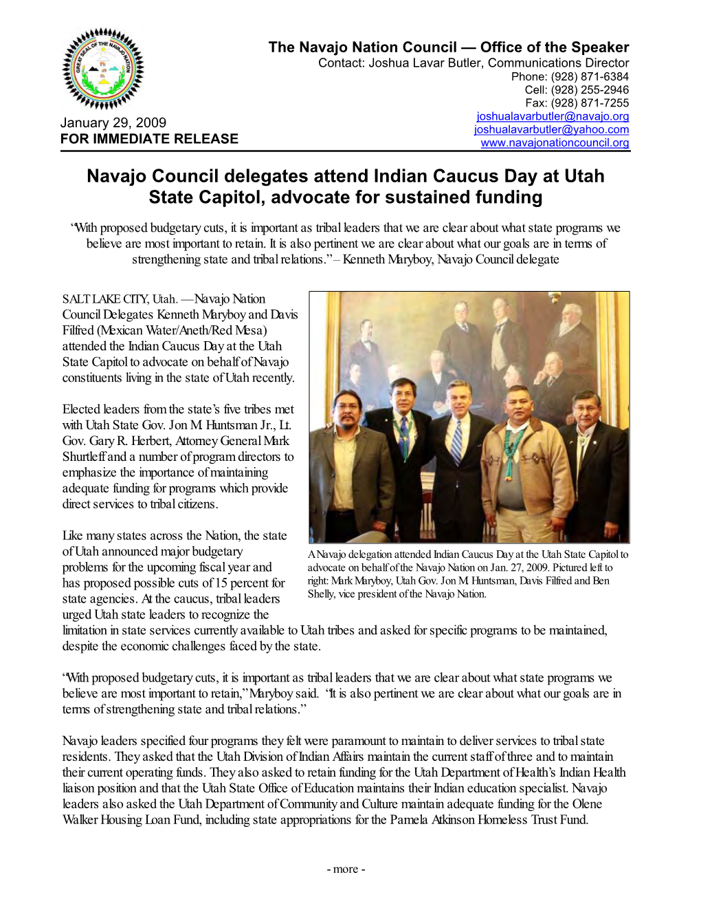 Navajo Council Delegates Attend Indian Caucus Day at Utah