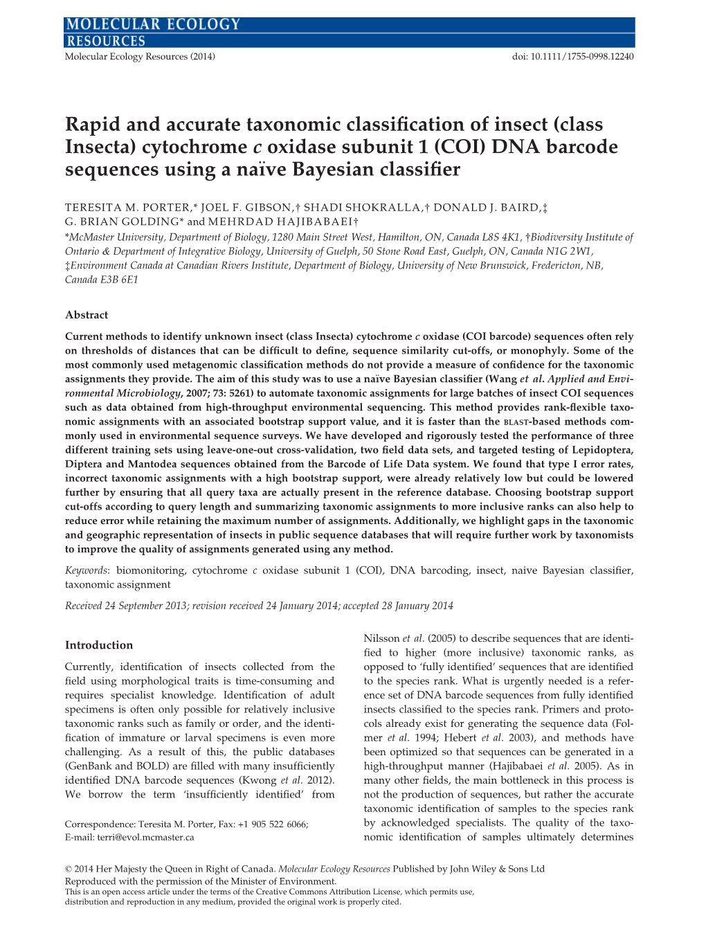 Rapid and Accurate Taxonomic Classification of Insect (Class Insecta