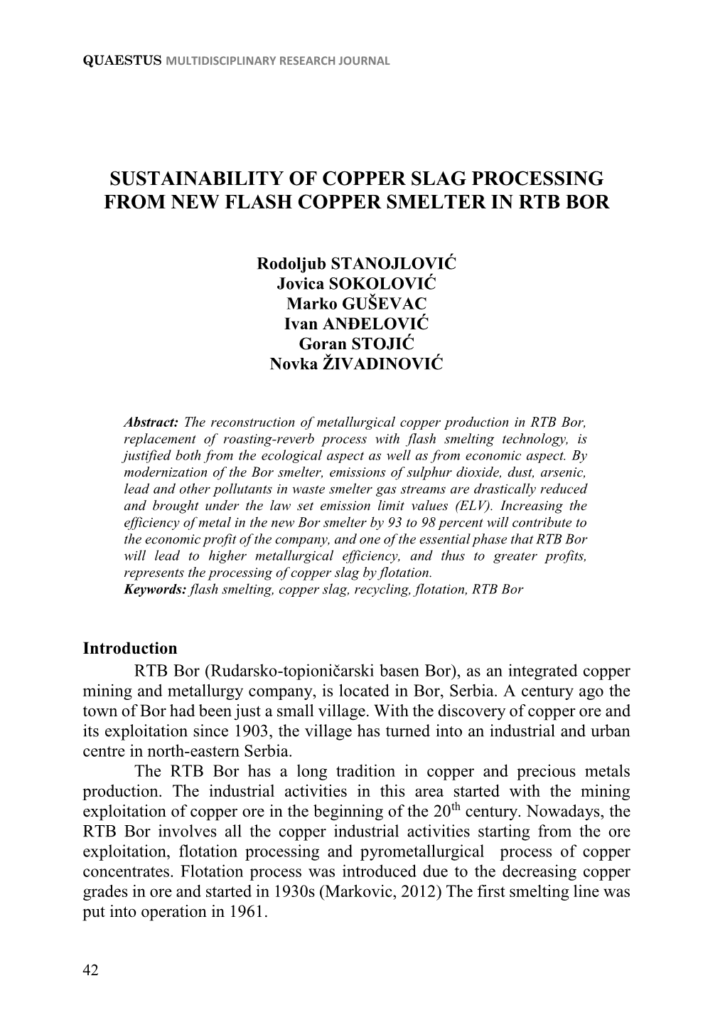 Sustainability of Copper Slag Processing from New Flash Copper Smelter in Rtb Bor