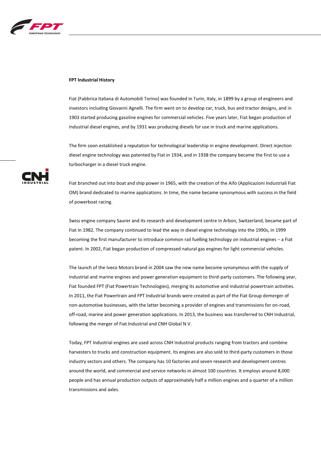 CNH Industrial, Following the Merger of Fiat Industrial and CNH Global N.V