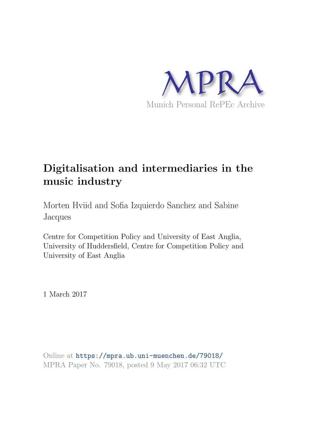 Digitalisation and Intermediaries in the Music Industry