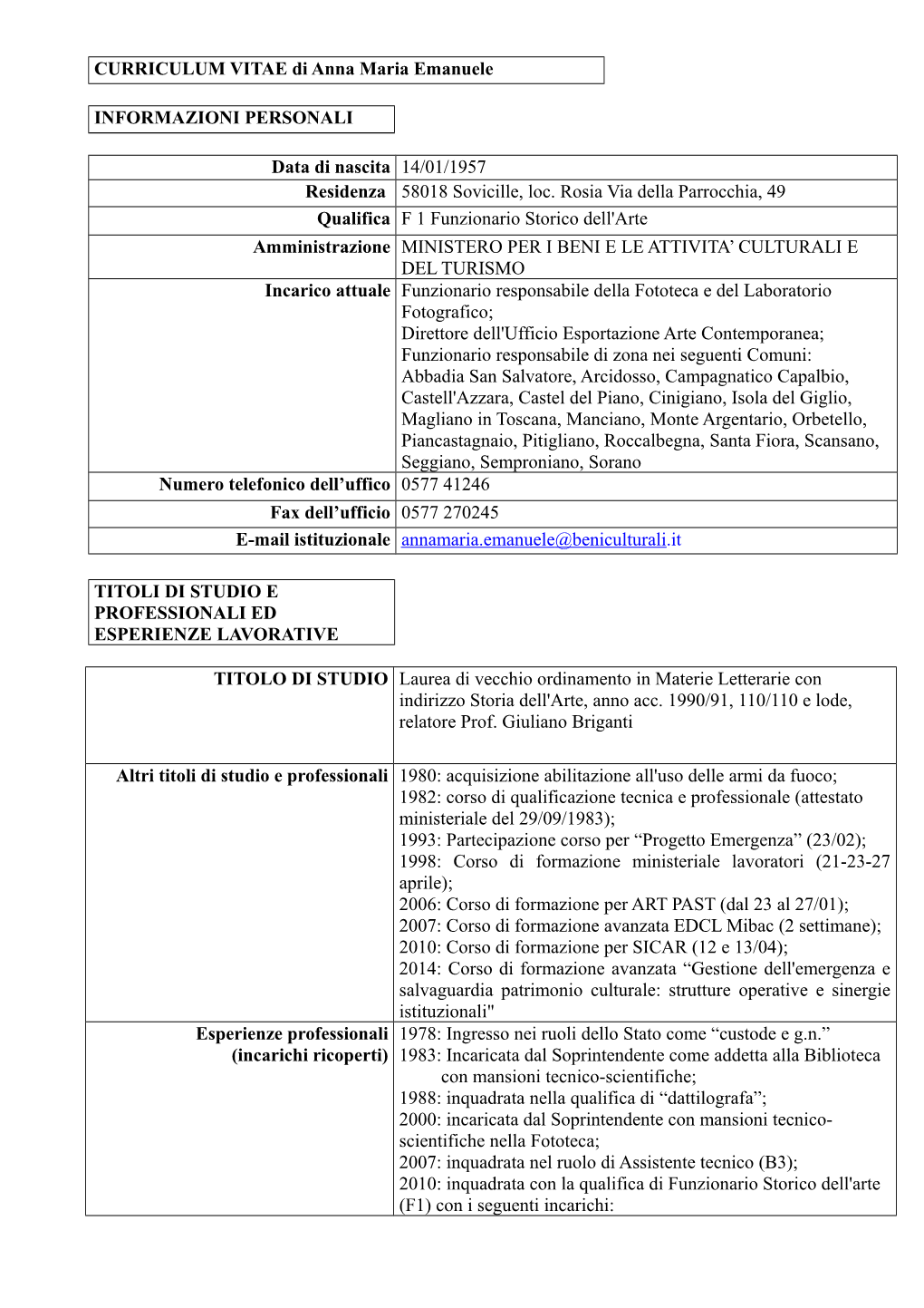 CURRICULUM VITAE Di Anna Maria Emanuele