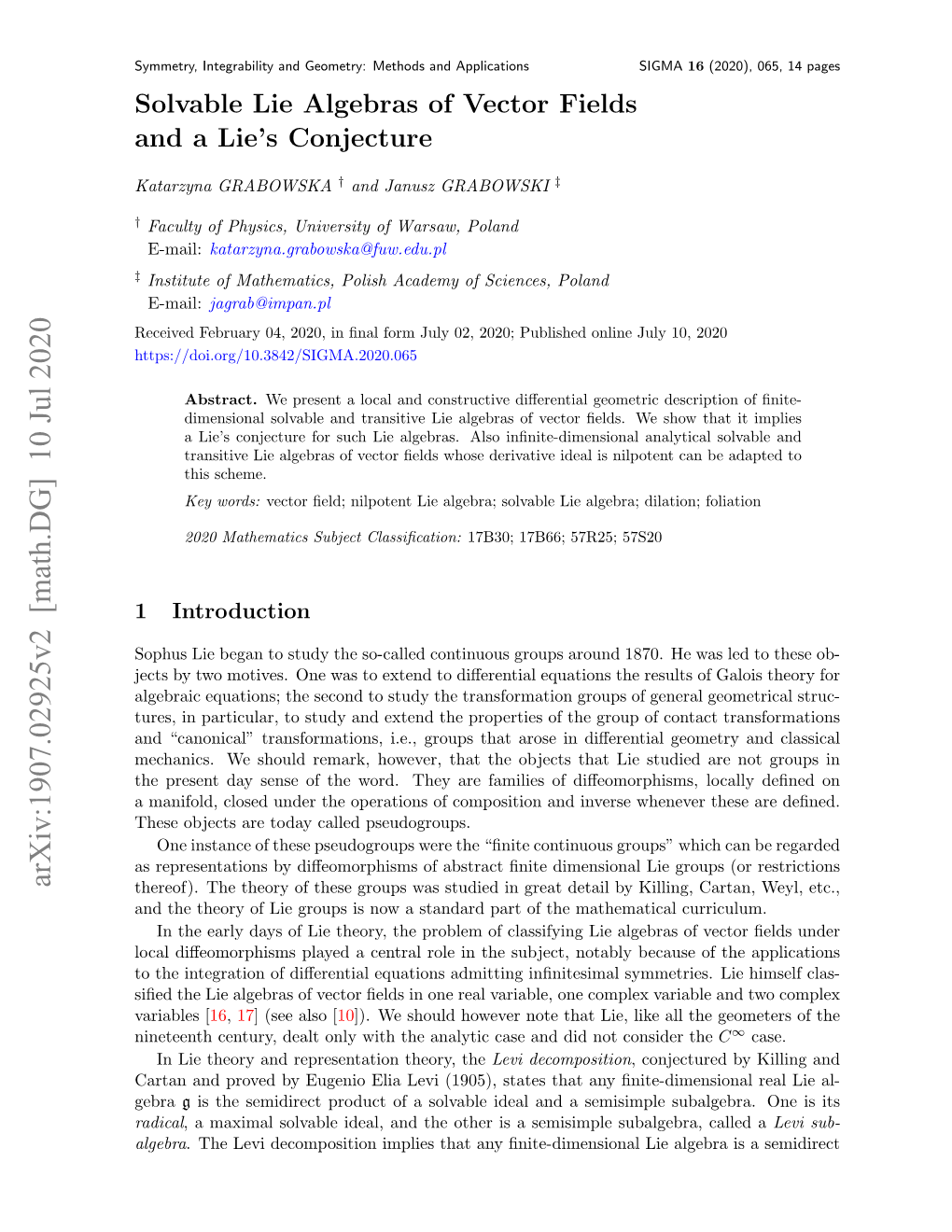 Arxiv:1907.02925V2 [Math.DG] 10 Jul 2020 Thereof)