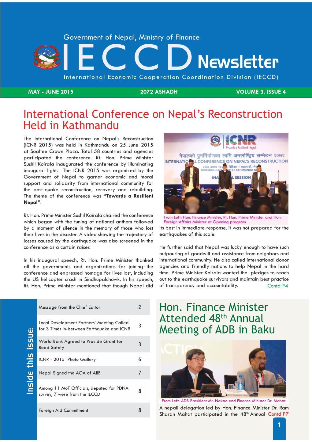 Government of Nepal, Ministry of Finance IECCD Newsletter International Economic Cooperation Coordination Division (IECCD)