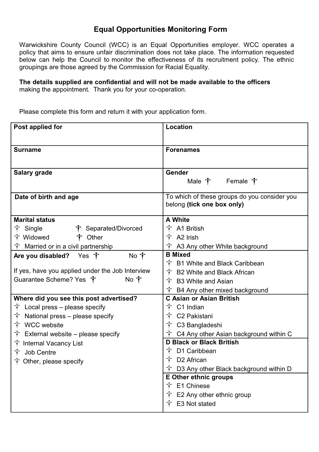 Equal Opportunities Monitoring Form