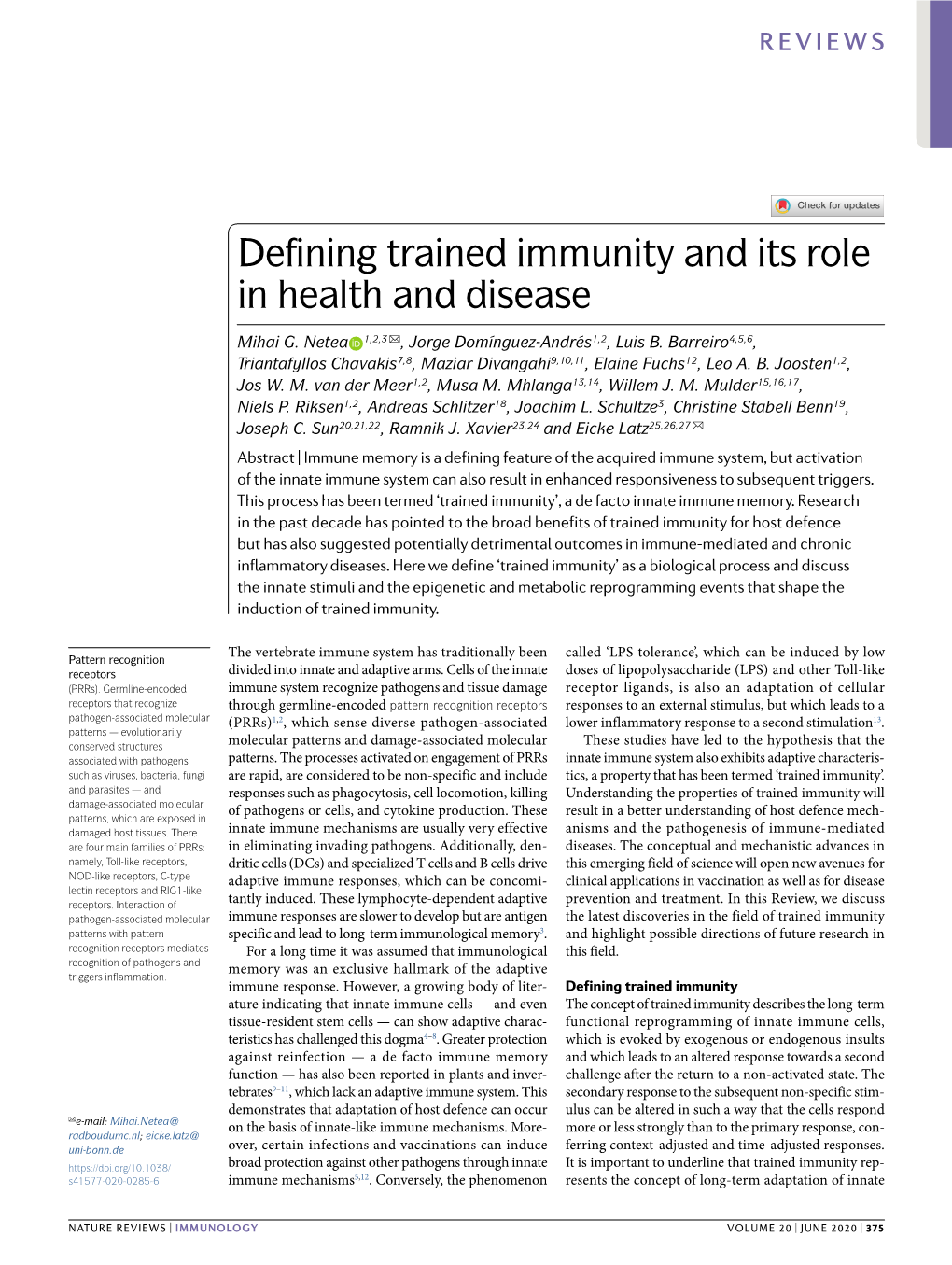 Defining Trained Immunity and Its Role in Health and Disease