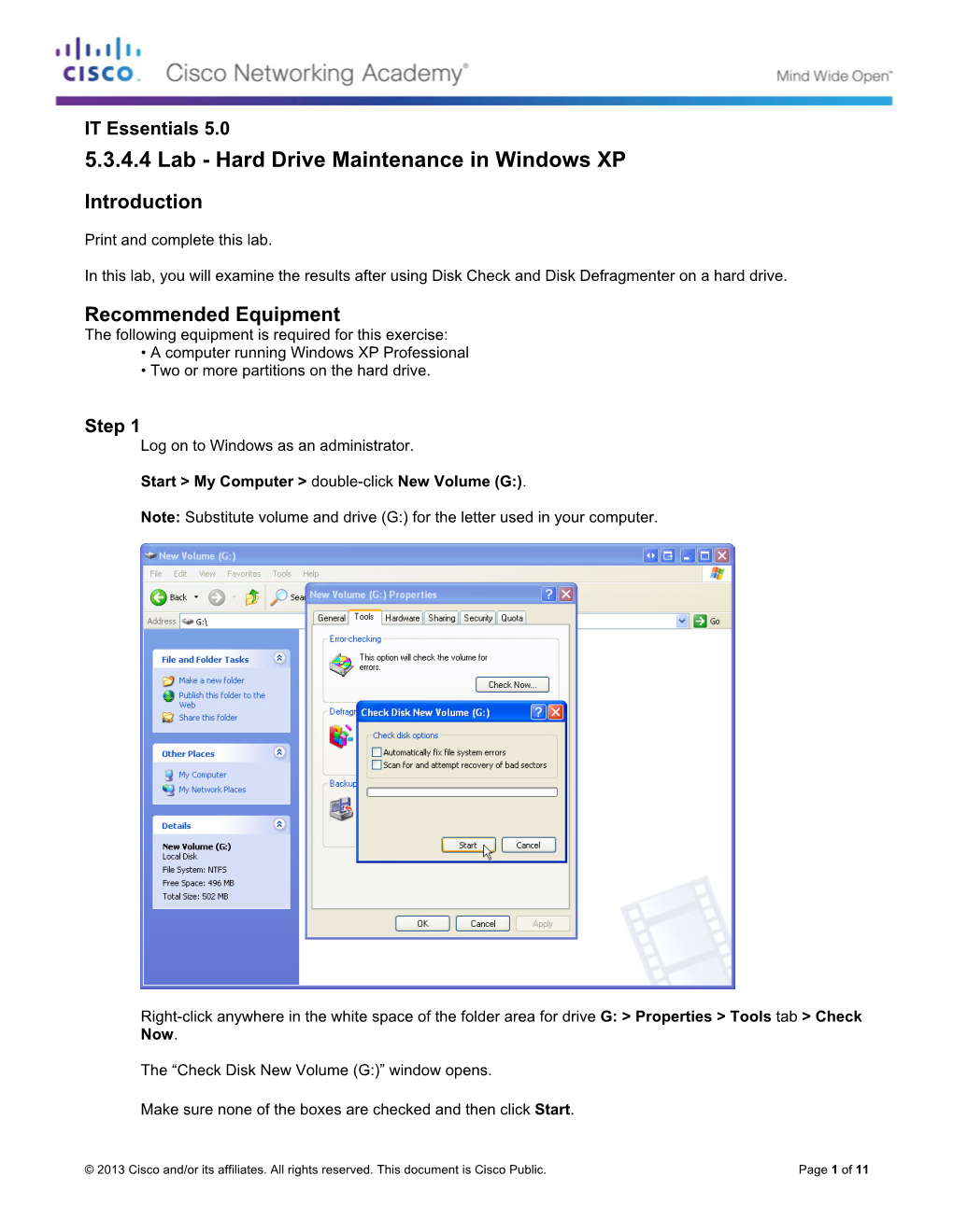 IT Essentials 5.0 5.3.4.4 Lab - Hard Drive Maintenance in Windows XP