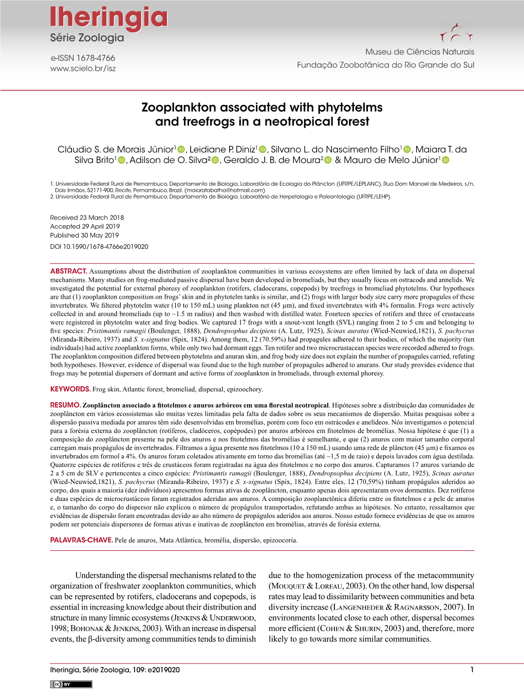 Zooplankton Associated with Phytotelms and Treefrogs in a Neotropical Forest