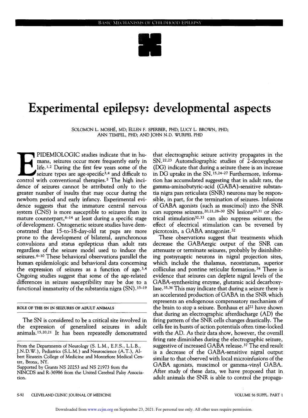 Experimental Epilepsy: Developmental Aspects