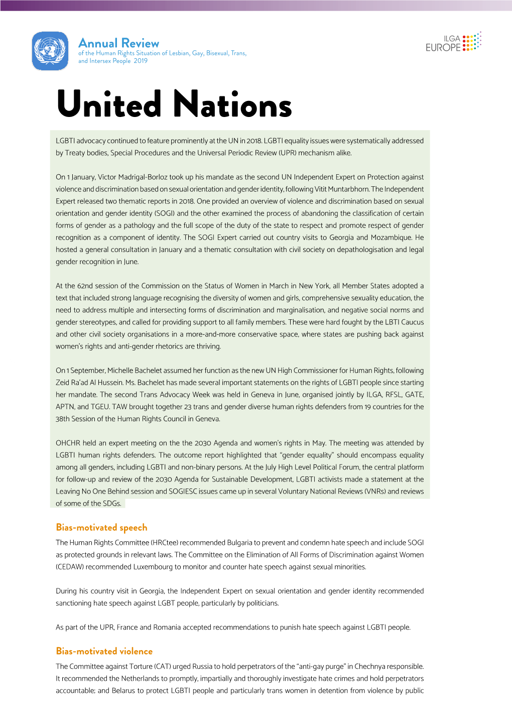 United Nations LGBTI Advocacy Continued to Feature Prominently at the UN in 2018