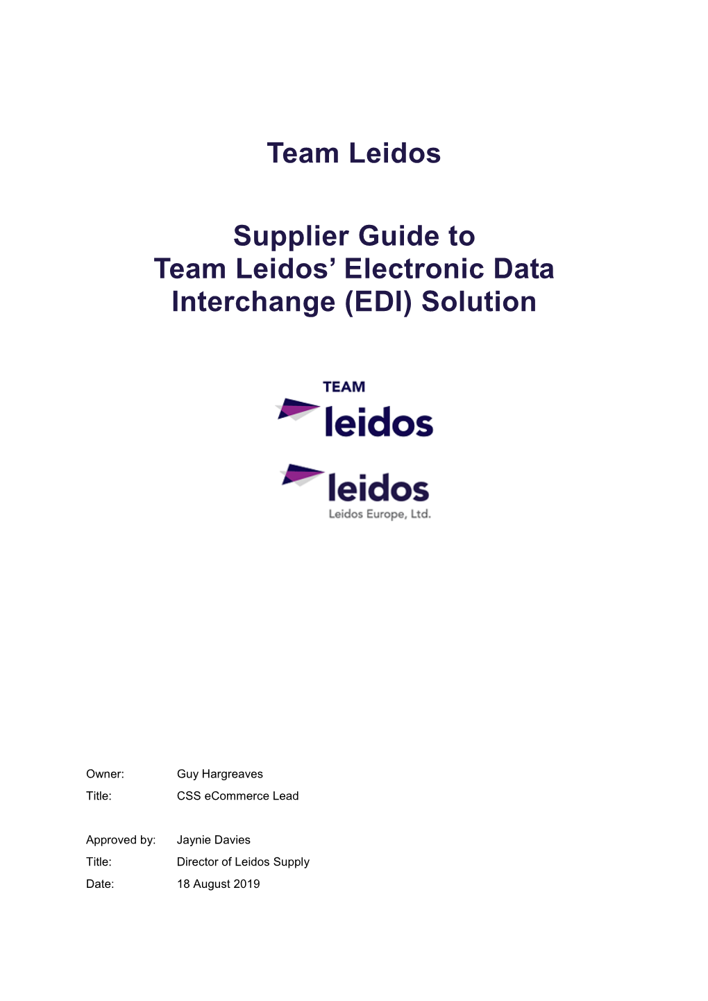 Team Leidos Supplier Guide to Team Leidos' Electronic Data Interchange