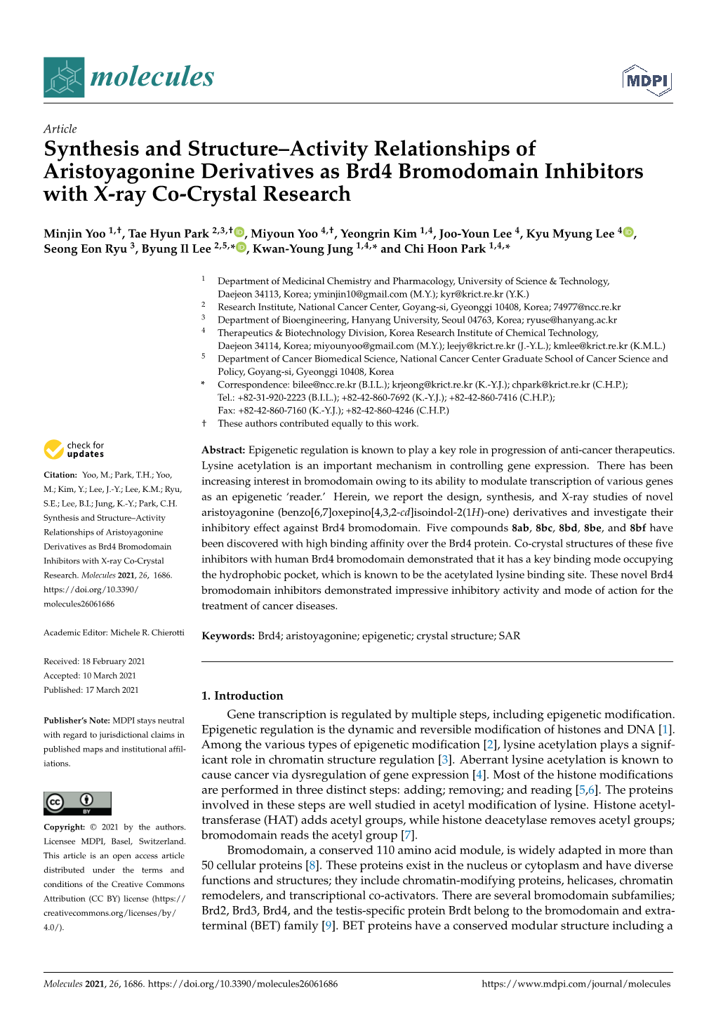 Synthesis and Structure–Activity Relationships of Aristoyagonine Derivatives As Brd4 Bromodomain Inhibitors with X-Ray Co-Crystal Research