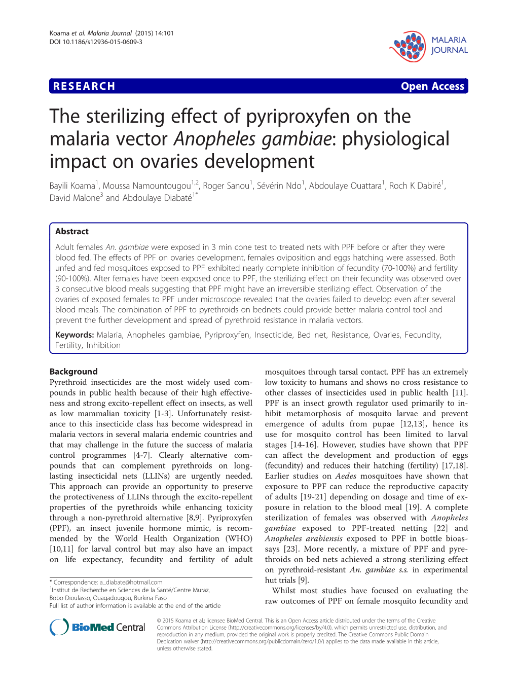 The Sterilizing Effect of Pyriproxyfen on the Malaria Vector Anopheles